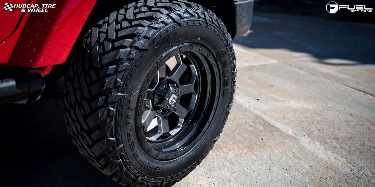 vehicle gallery/jeep wrangler fuel savage d563 20X10  Gloss Black w/ Milled Through Windows wheels and rims