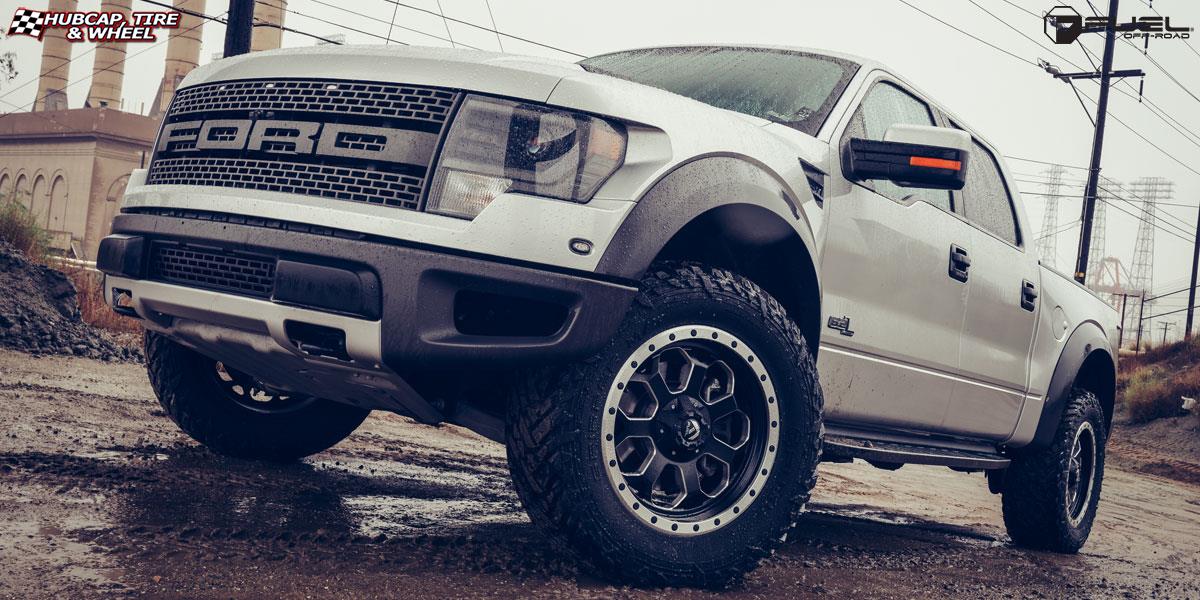 vehicle gallery/ford f 150 fuel savage d565 20X9  Matte Black w/ milled through windows & ring wheels and rims