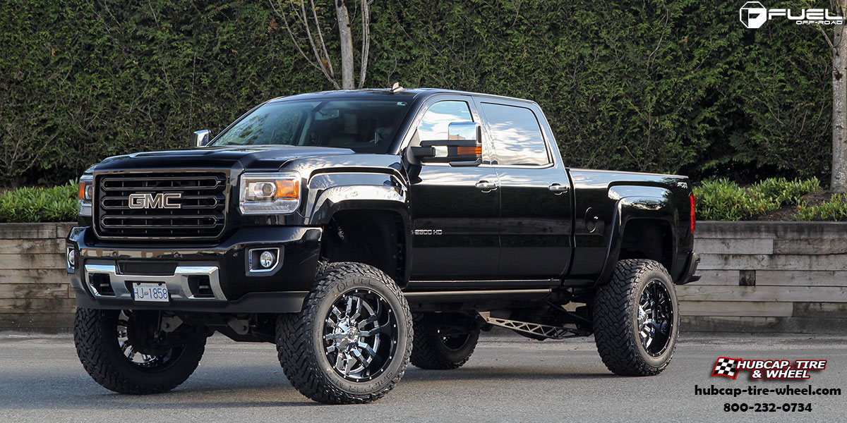 vehicle gallery/gmc sierra 2500 hd fuel sledge d270 22x12  Chrome w/ Gloss Black Lip wheels and rims
