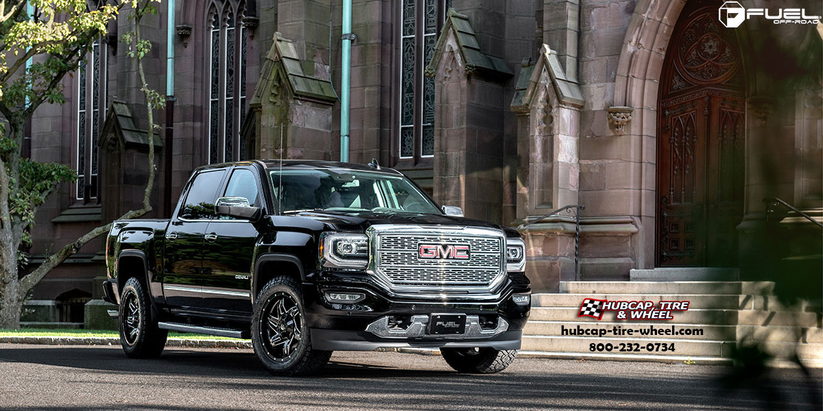 vehicle gallery/gmc sierra 1500 fuel rocker d613 20x9  Gloss Black Milled wheels and rims