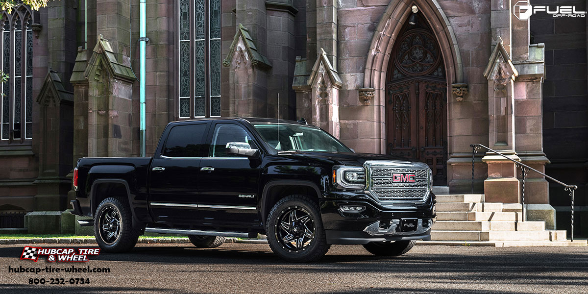 vehicle gallery/gmc sierra 1500 fuel rocker d613 20x9  Gloss Black Milled wheels and rims