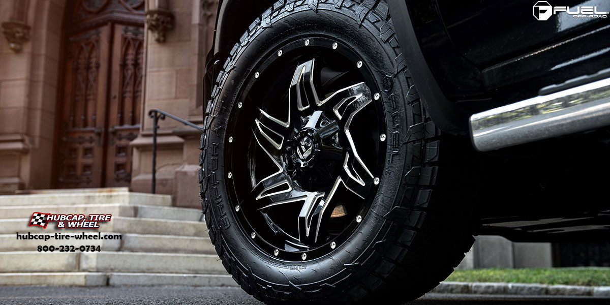 vehicle gallery/gmc sierra 1500 fuel rocker d613 20x9  Gloss Black Milled wheels and rims