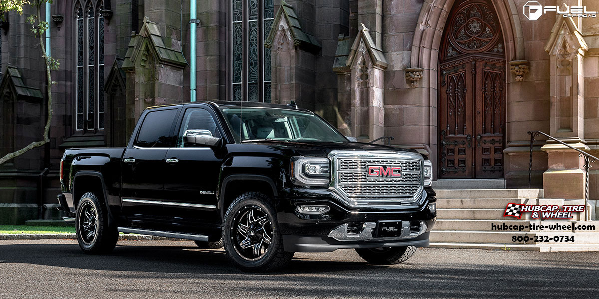 vehicle gallery/gmc sierra 1500 fuel rocker d613 20x9  Gloss Black Milled wheels and rims
