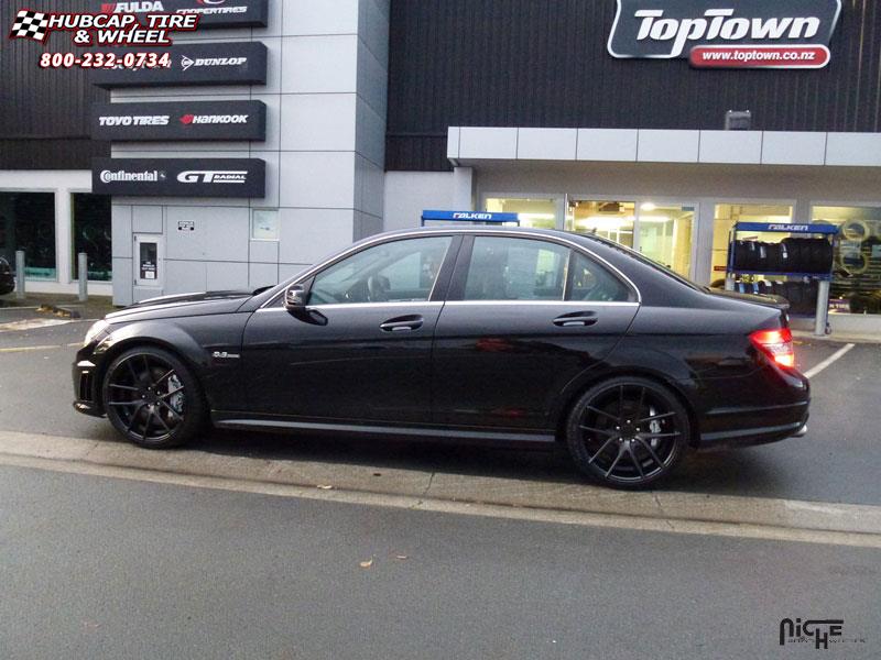 vehicle gallery/mercedes benz c63 niche targa m130  Black & Machined with Dark Tint wheels and rims