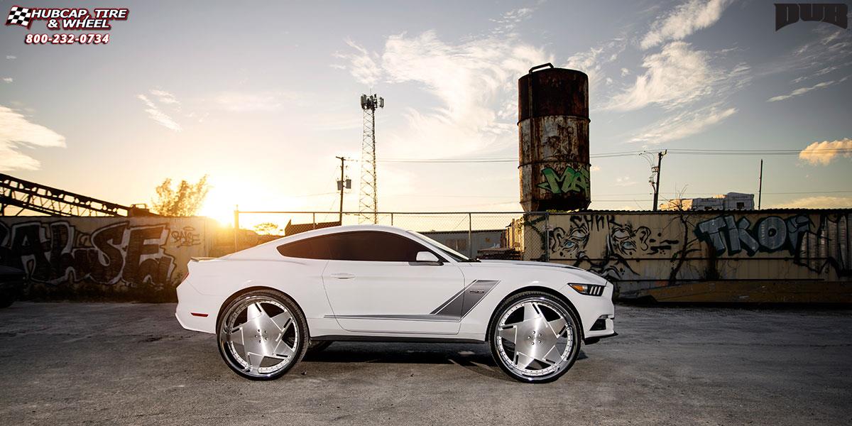 vehicle gallery/ford mustang dub xb6 boosta 28X10  Brushed Face | White Windows | Polished Lip wheels and rims