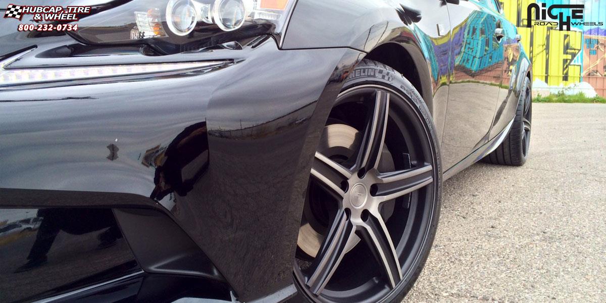 vehicle gallery/lexus is 350 f sport niche apex 19x85  Black & Machined with Dark Tint wheels and rims