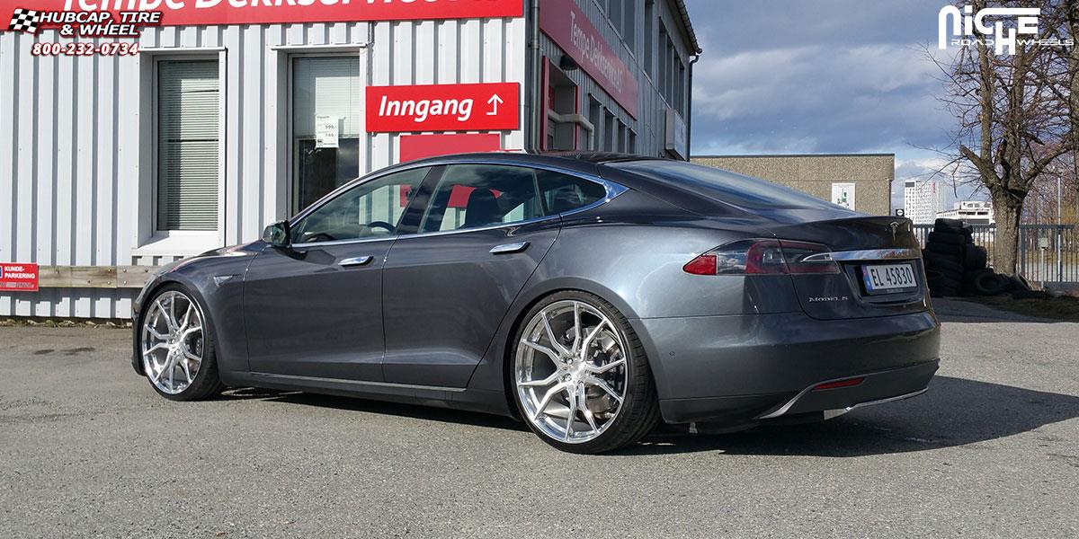 vehicle gallery/tesla model s niche ascari 22x9  Brushed face w/ Polished Windows wheels and rims