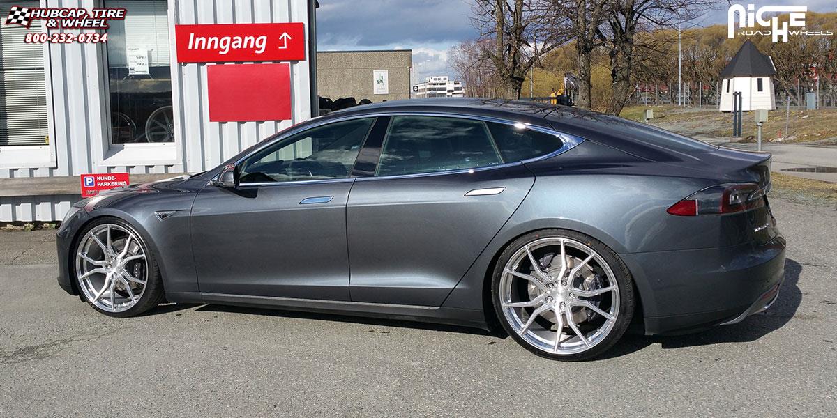 vehicle gallery/tesla model s niche ascari 22x9  Brushed face w/ Polished Windows wheels and rims