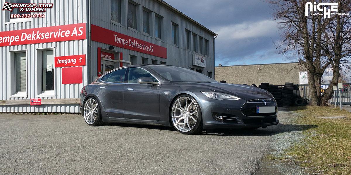 vehicle gallery/tesla model s niche ascari 22x9  Brushed face w/ Polished Windows wheels and rims