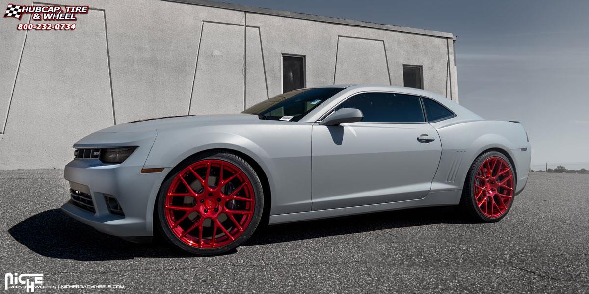 vehicle gallery/chevrolet camaro niche circuit m110 22x9  Candy Red wheels and rims