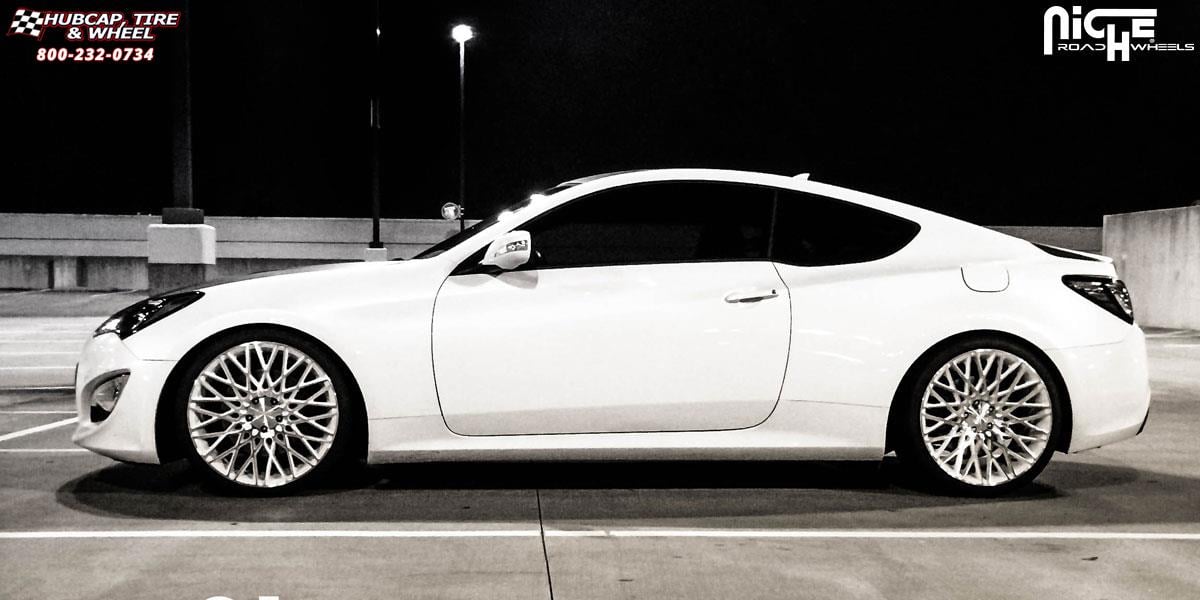 vehicle gallery/hyundai genesis niche citrine m156 20x85 Gloss White & Machined wheels and rims