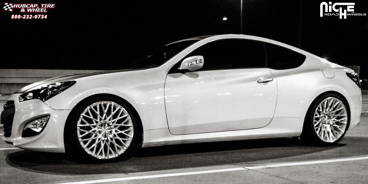 vehicle gallery/hyundai genesis niche citrine m156 20x85 Gloss White & Machined wheels and rims