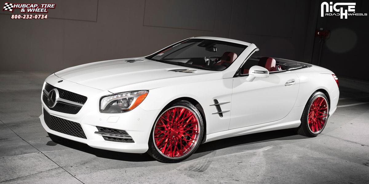 vehicle gallery/mercedes benz sl550 niche citrine 20x9  Brushed | Cady Red | Gloss Clear wheels and rims