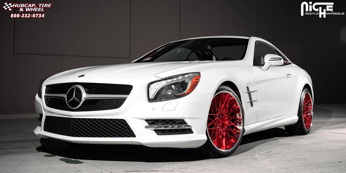 vehicle gallery/mercedes benz sl550 niche citrine 20x9  Brushed | Cady Red | Gloss Clear wheels and rims
