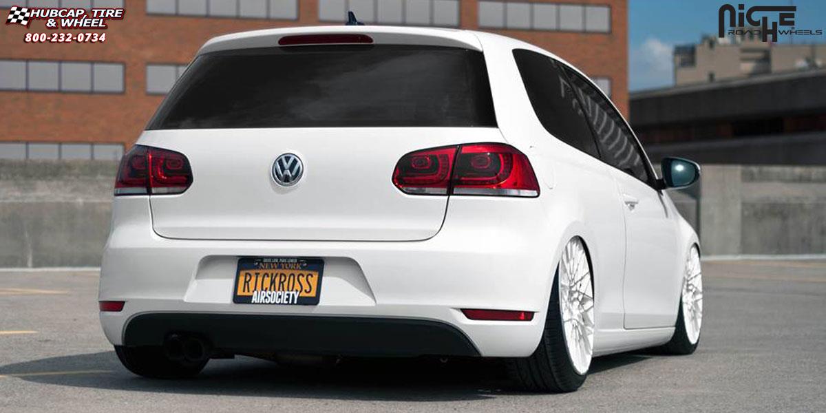 vehicle gallery/volkswagen golf niche citrine m156 19x85  Gloss White & Machined wheels and rims