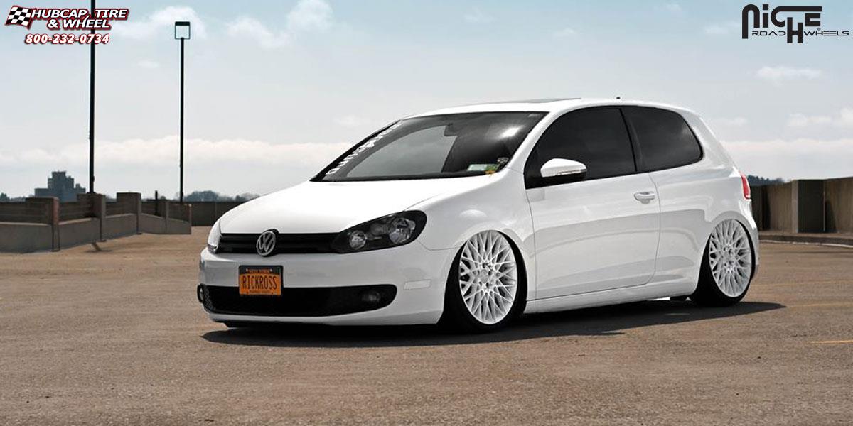 vehicle gallery/volkswagen golf niche citrine m156 19x85  Gloss White & Machined wheels and rims