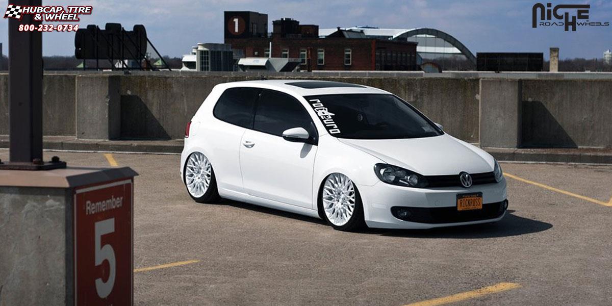 vehicle gallery/volkswagen golf niche citrine m156 19x85  Gloss White & Machined wheels and rims