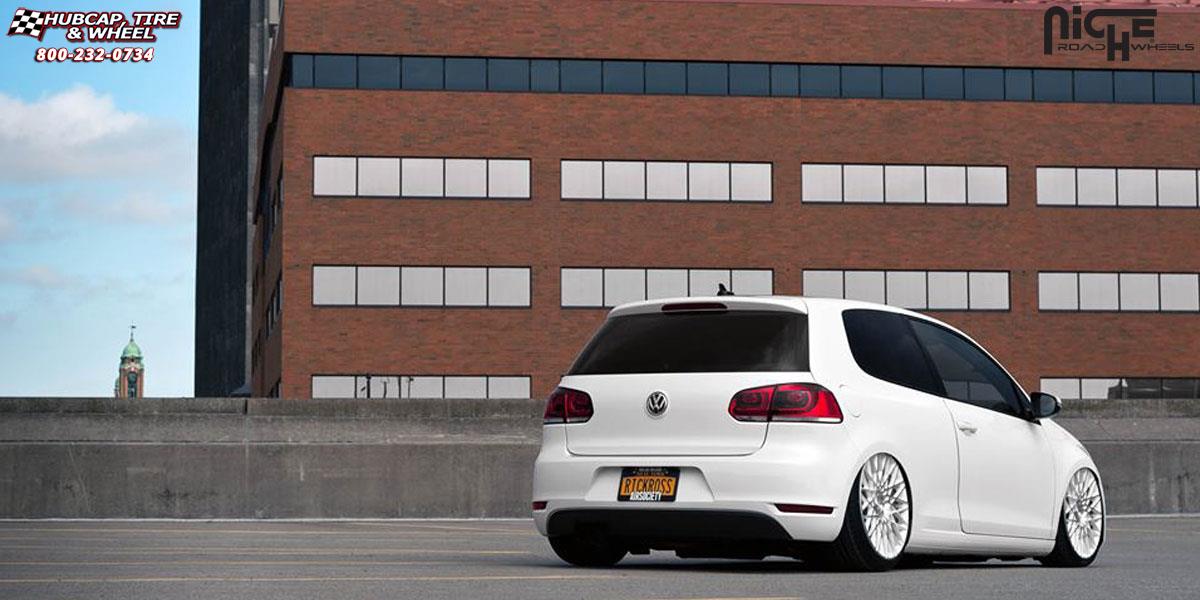 vehicle gallery/volkswagen golf niche citrine m156 19x85  Gloss White & Machined wheels and rims
