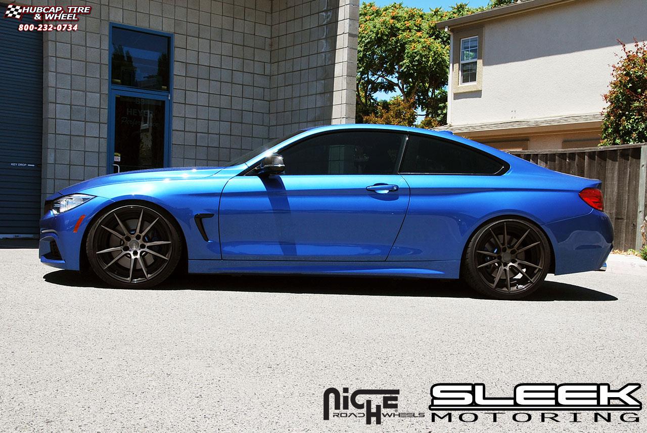 vehicle gallery/bmw 435i m sport niche grand prix m324  Black & Machined with Dark Tint wheels and rims