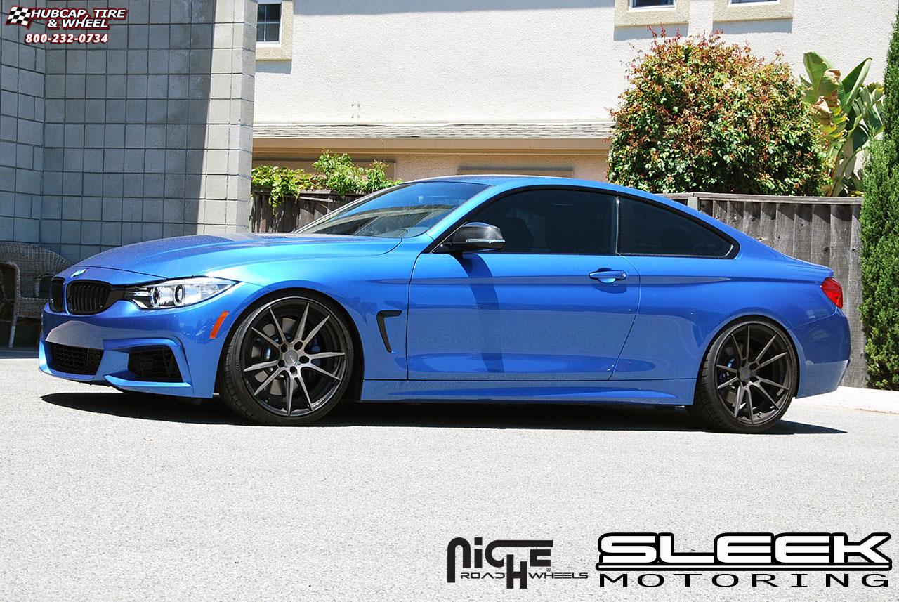 vehicle gallery/bmw 435i m sport niche grand prix m324  Black & Machined with Dark Tint wheels and rims