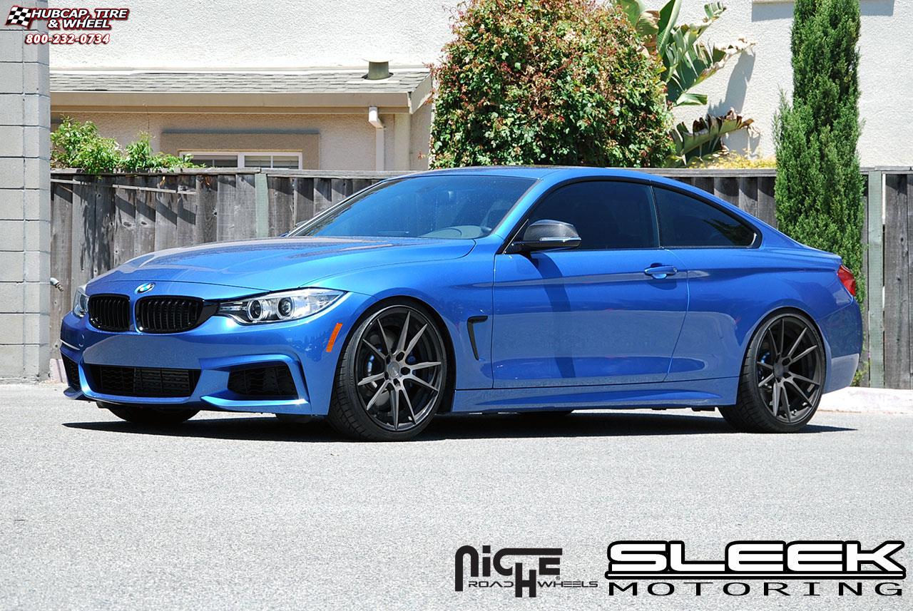 vehicle gallery/bmw 435i m sport niche grand prix m324  Black & Machined with Dark Tint wheels and rims
