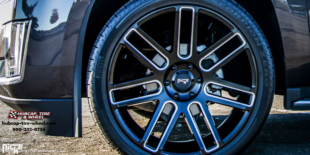 vehicle gallery/cadillac escalade niche m096 elan 24  Matte Black Milled wheels and rims