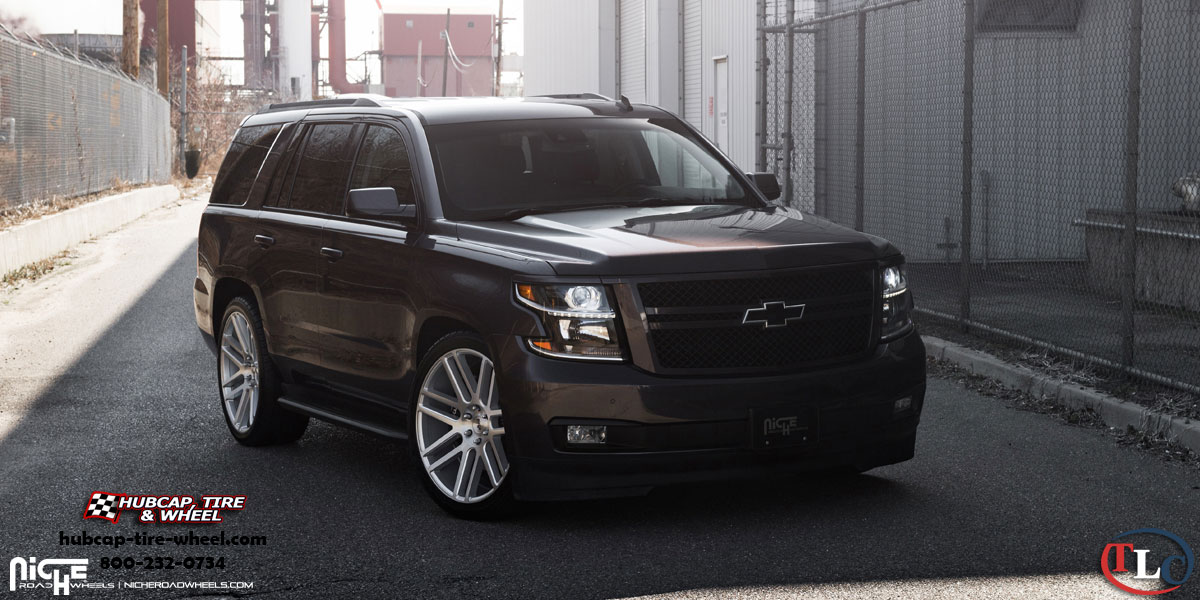 vehicle gallery/chevrolet tahoe niche m099 elan 24  Gloss Silver w/ Brushed Face wheels and rims
