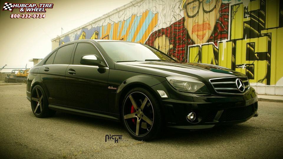 vehicle gallery/mercedes benz c63 niche milan m134  Black & Machined with Dark Tint wheels and rims