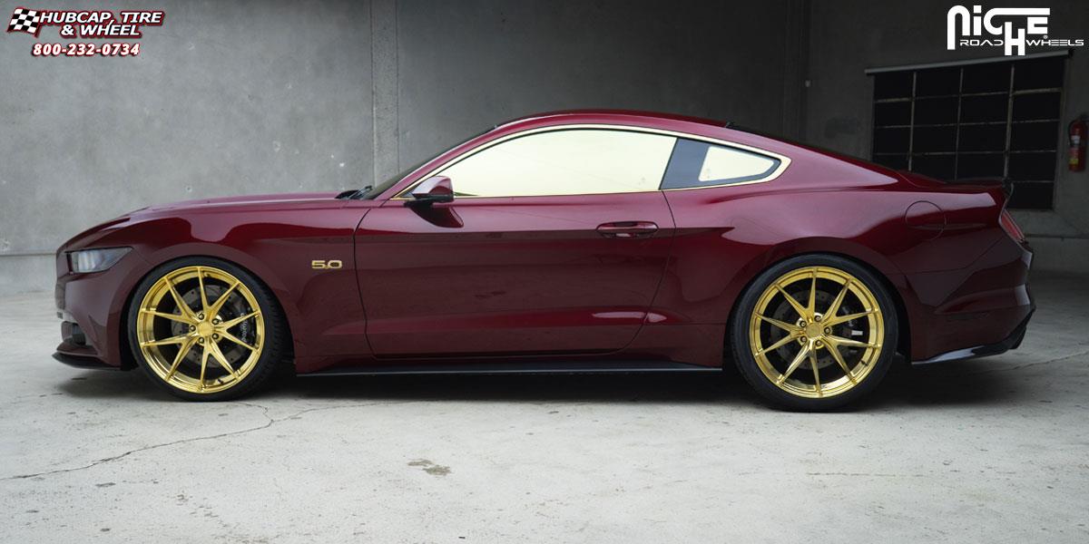 vehicle gallery/ford mustang niche misano 21x9  Hi Luster Polish | Gold Tint wheels and rims
