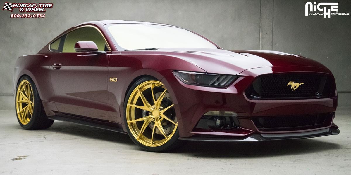 vehicle gallery/ford mustang niche misano 21x9  Hi Luster Polish | Gold Tint wheels and rims