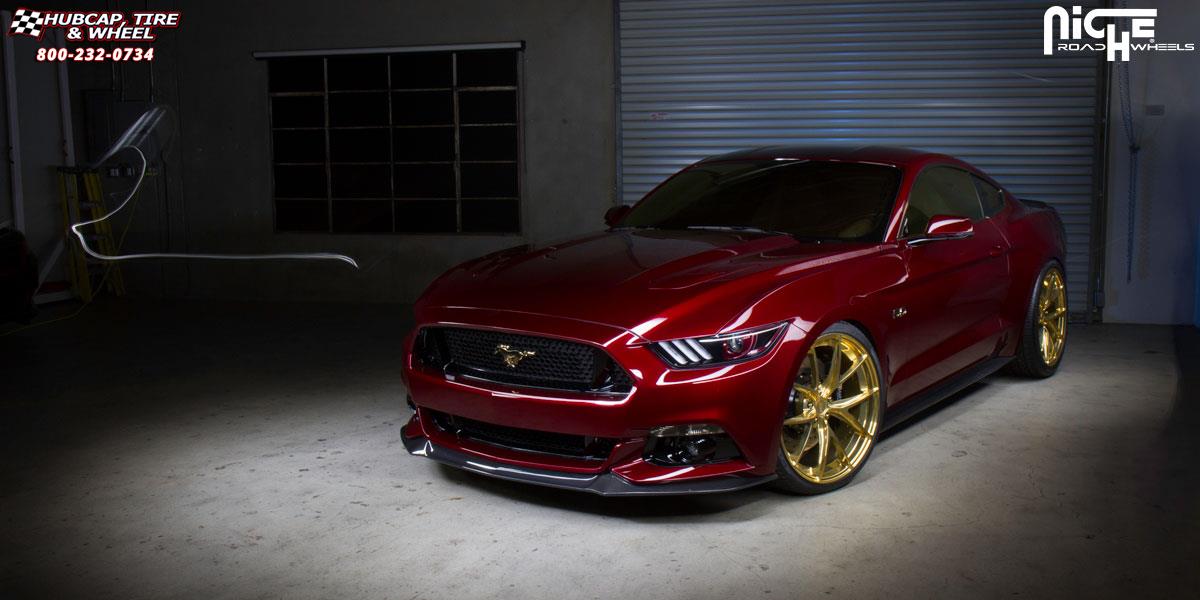 vehicle gallery/ford mustang niche misano 21x9  Hi Luster Polish | Gold Tint wheels and rims