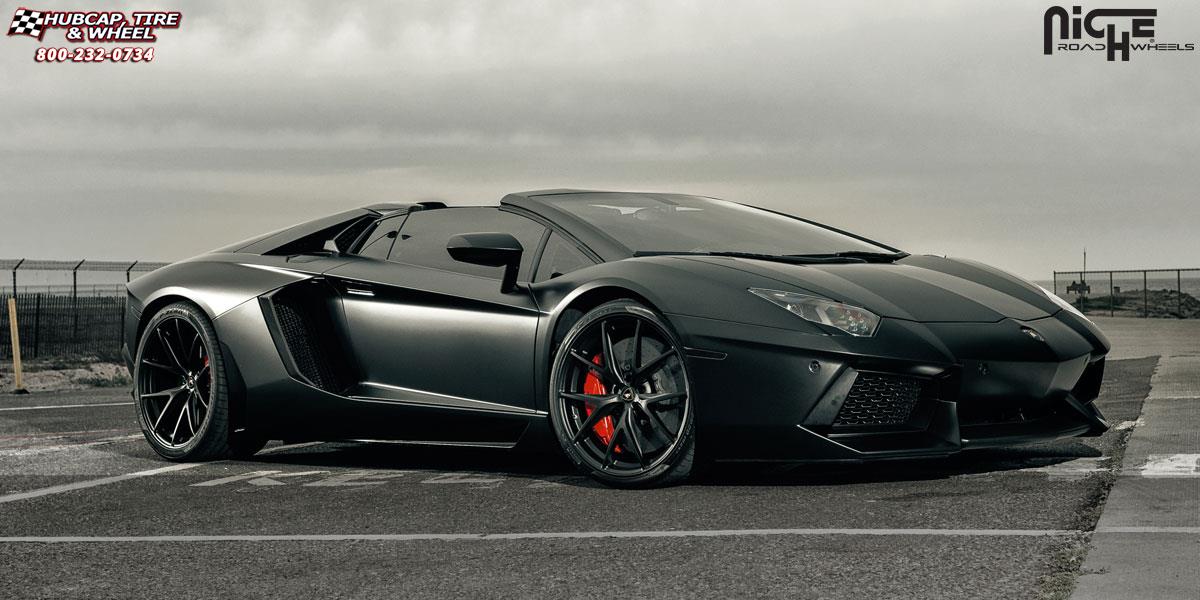 vehicle gallery/lamborghini aventador niche misano 20x9  Matte Black wheels and rims