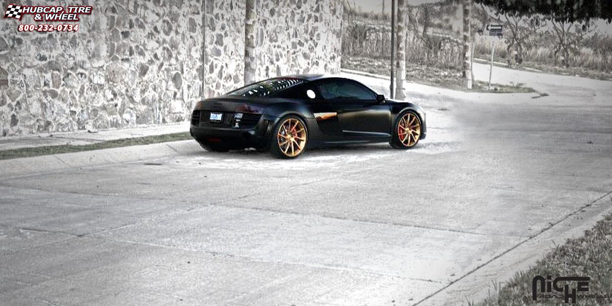 vehicle gallery/audi r8 niche rs10 20x9  Matte Gold wheels and rims