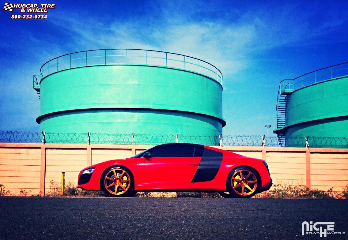 vehicle gallery/audi r8 niche scuderia 7 20x85 Brushed Face | Hi Luster Polished Windows | Transparent Copper 1 wheels and rims