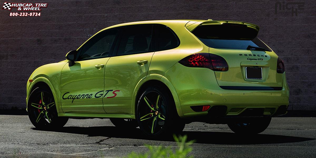 vehicle gallery/porsche cayenne gts niche spyder 22x10  Gloss Black with Lime Green Windows wheels and rims