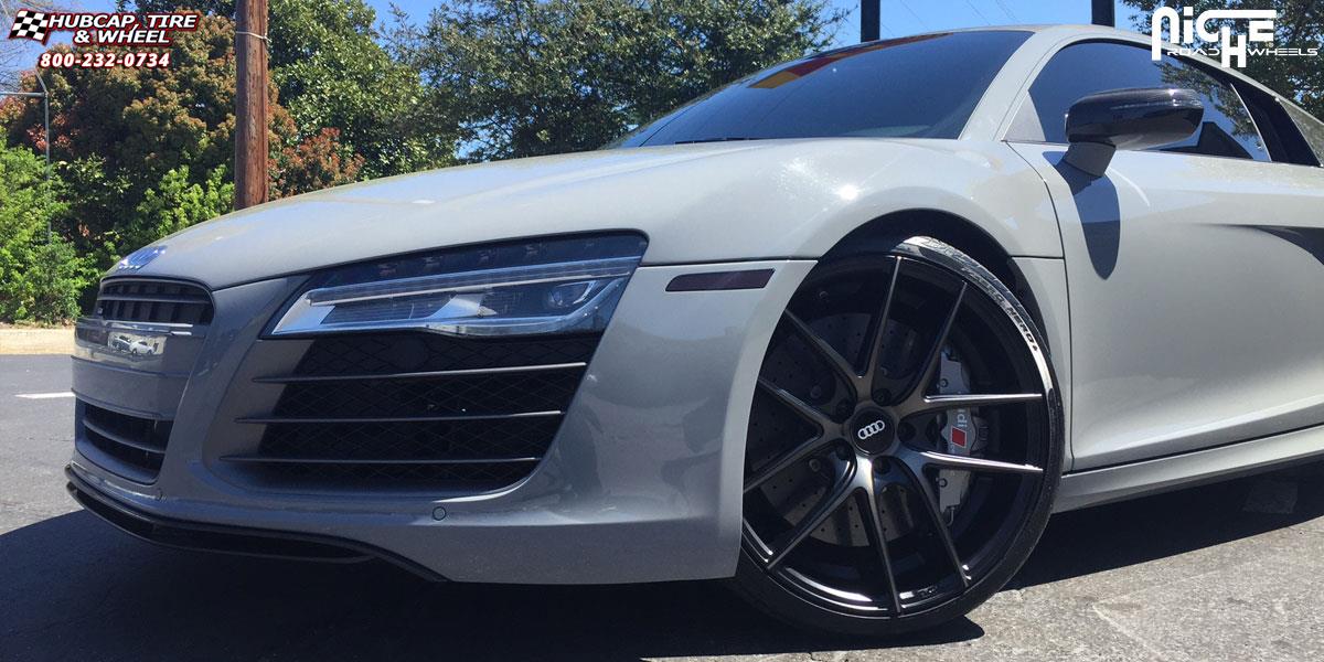 vehicle gallery/audi r8 niche targa 20x85  Brushed-Matte DDT Face | Matte Black Windows wheels and rims