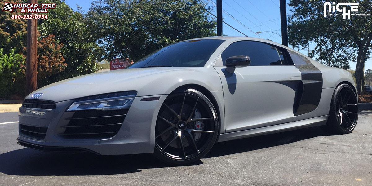 vehicle gallery/audi r8 niche targa 20x85  Brushed-Matte DDT Face | Matte Black Windows wheels and rims