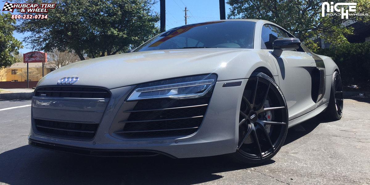 vehicle gallery/audi r8 niche targa 20x85  Brushed-Matte DDT Face | Matte Black Windows wheels and rims