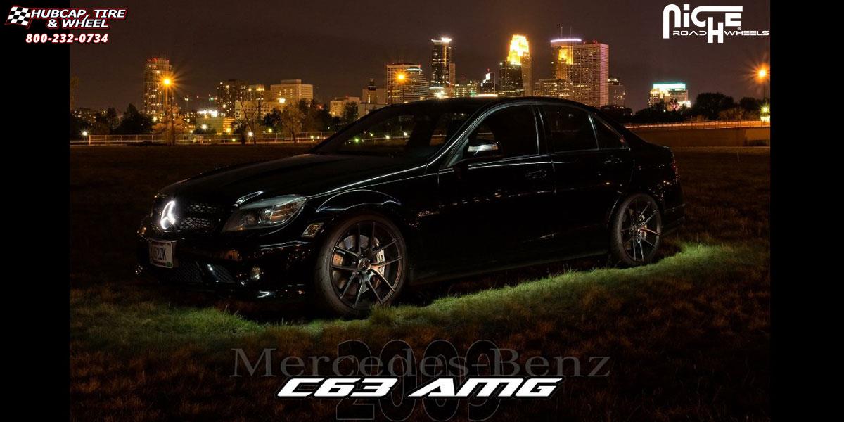 vehicle gallery/mercedes benz c63 niche targa m130 19x85  Black & Machined with Dark Tint wheels and rims