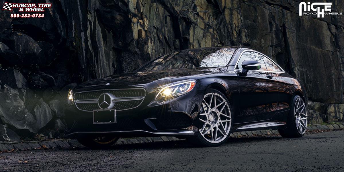 vehicle gallery/mercedes benz s550 niche alpine d 22x9  Brushed Face | Hi Luster Polished Windows | Gloss Double Dark Tint wheels and rims