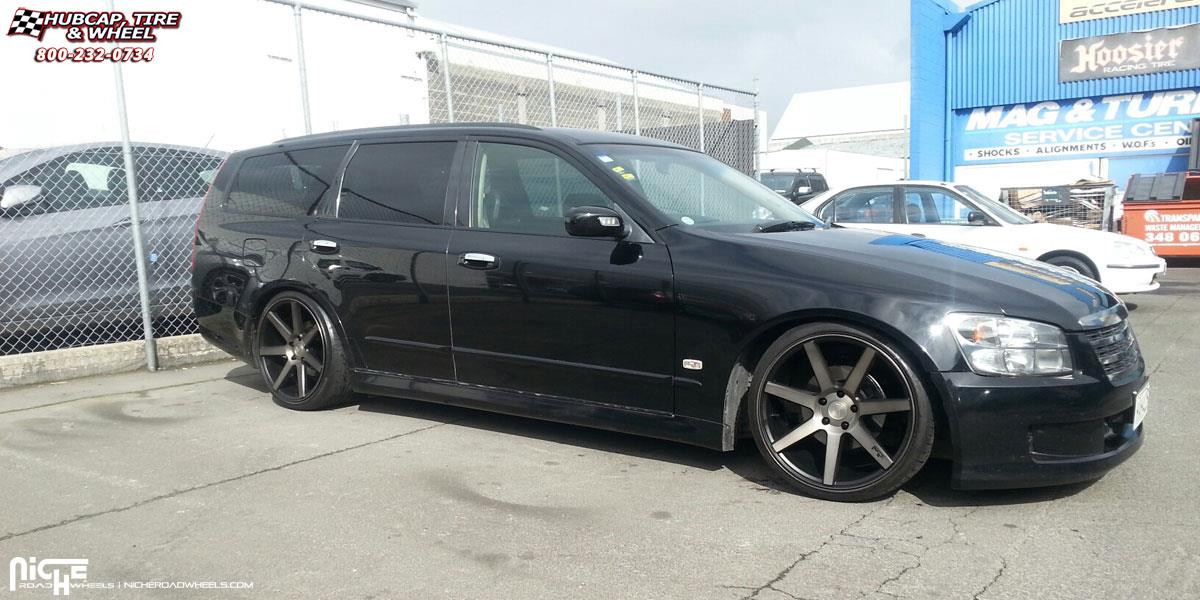 vehicle gallery/nissan stagea niche verona m150 19x9  Black & Machined with Dark Tint wheels and rims