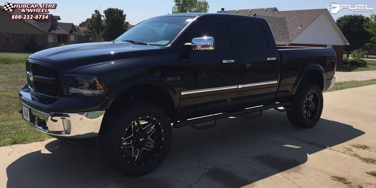 vehicle gallery/dodge ram 1500 fuel full blown d254 22X10  Gloss Black & Milled wheels and rims
