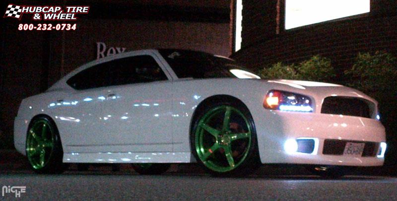 vehicle gallery/dodge charger niche scuderia 5 22x95  Hi Luster Polish | Transparent Candy Green wheels and rims