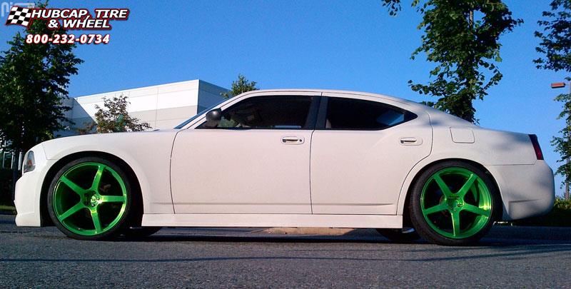 vehicle gallery/dodge charger niche scuderia 5 22x95  Hi Luster Polish | Transparent Candy Green wheels and rims