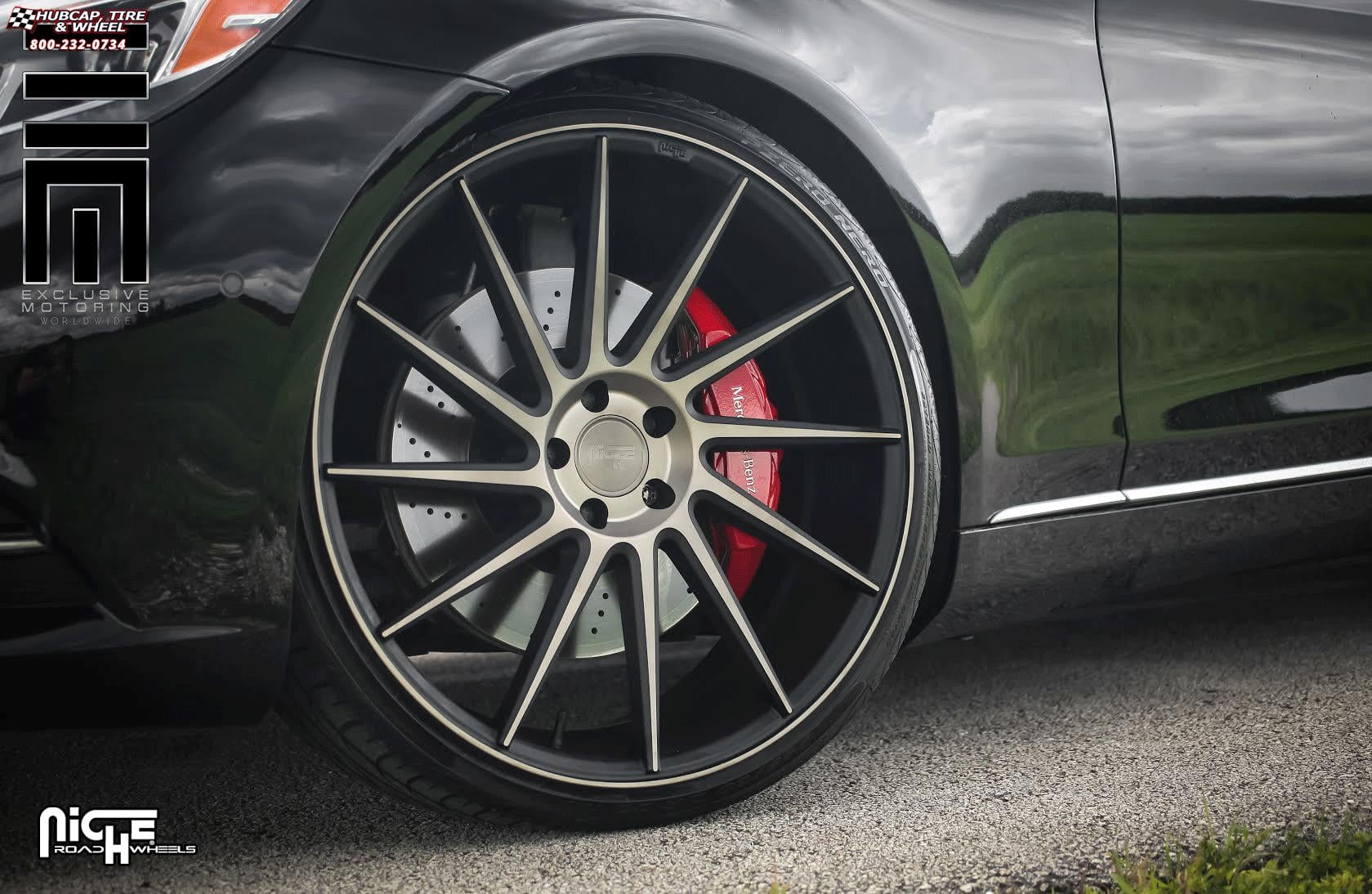 vehicle gallery/mercedes benz s550 niche surge m114 22x9  Black & Machined w/ Dark Tint wheels and rims