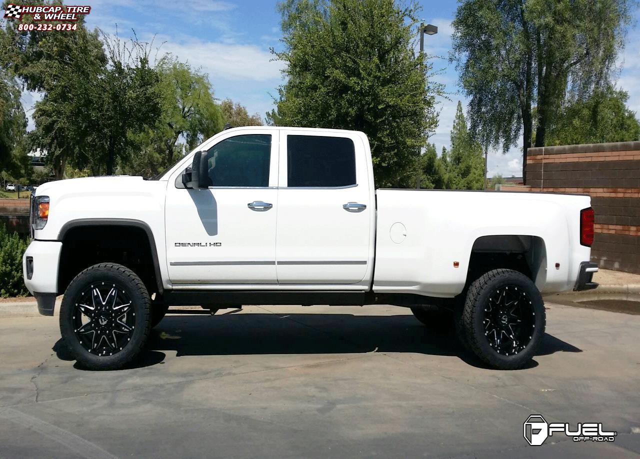 vehicle gallery/gmc sierra fuel lethal dually front d267 22X8  Gloss Black & Milled wheels and rims