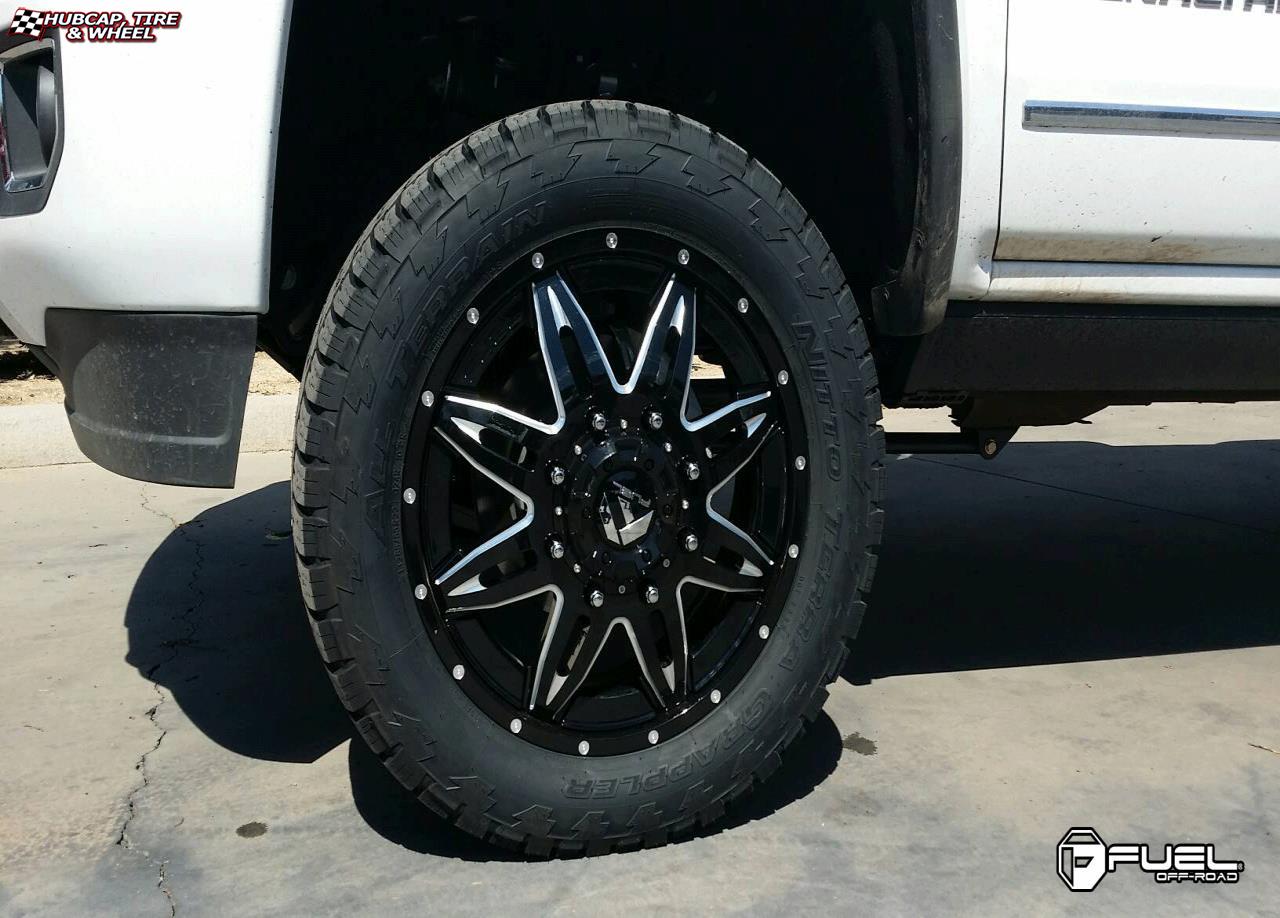 vehicle gallery/gmc sierra fuel lethal dually front d267 22X8  Gloss Black & Milled wheels and rims