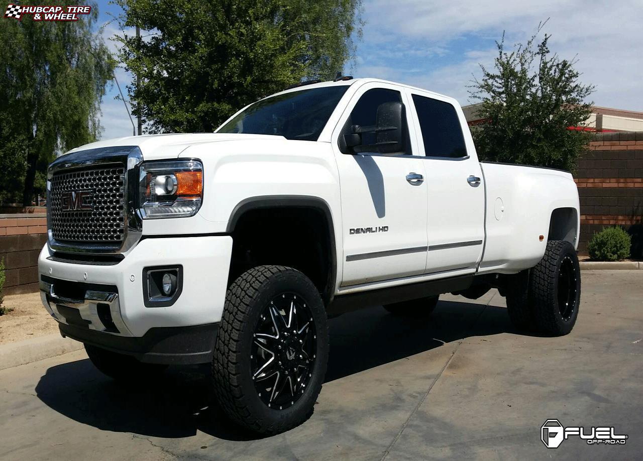 vehicle gallery/gmc sierra fuel lethal dually front d267 22X8  Gloss Black & Milled wheels and rims