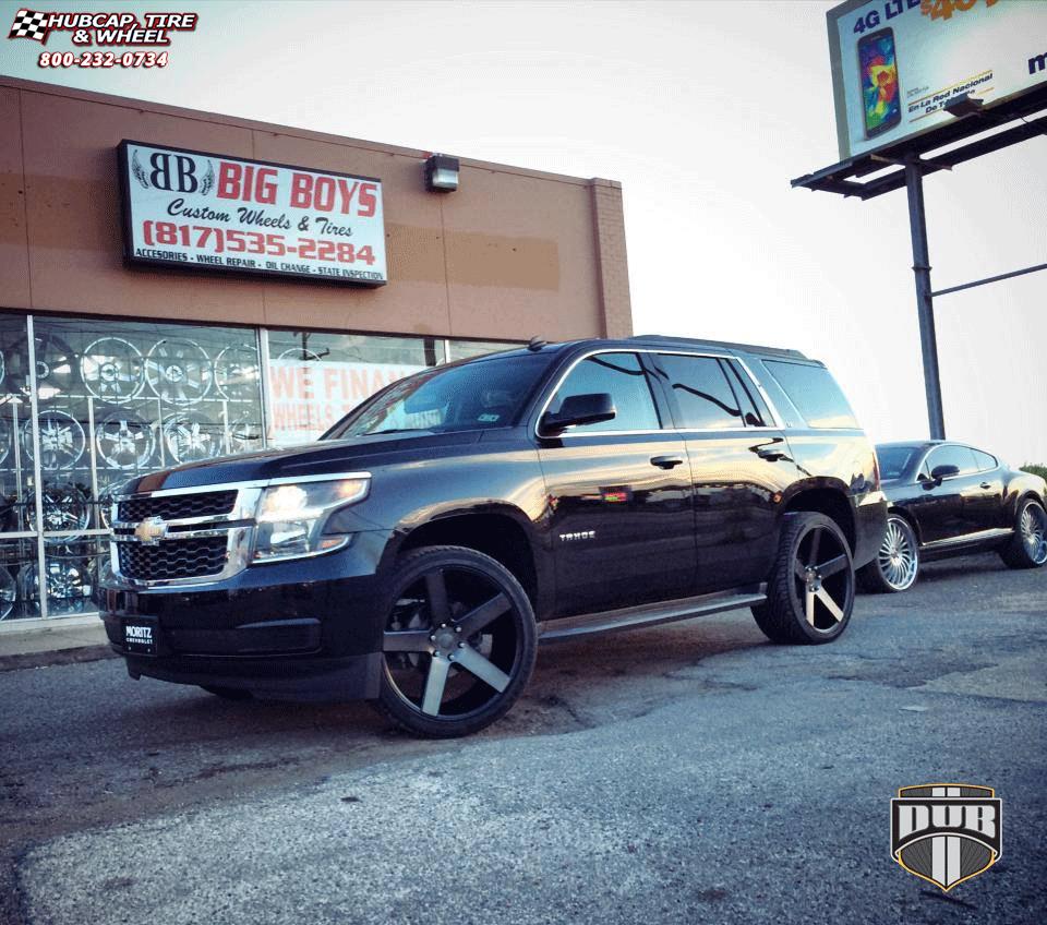 vehicle gallery/chevrolet tahoe dub baller s116  Black & Machined with Dark Tint wheels and rims