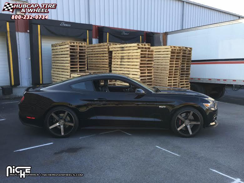 vehicle gallery/ford mustang niche milan m134  Black & Machined with Dark Tint wheels and rims
